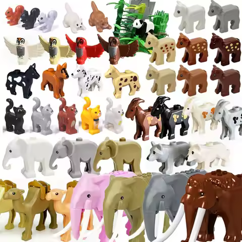 City Zoo Wildlife Animals Scene Building Blocks Goats Wolfs Elephants Spotted Deer Owl Camels Mini M
