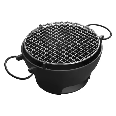 Cast Iron Hibachi Grill Round Small Portable Korean Style Charcoal Barbecue Grill for Outdoor Tablet