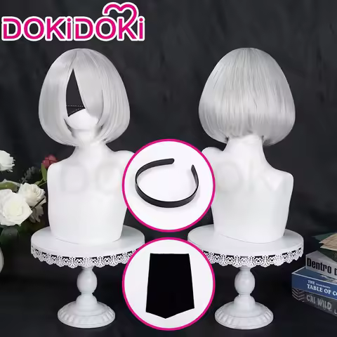 IN STOCK 2B Cosplay Wig Game DokiDoki Women Short White Hair 2B Cosplay Eye Mask Hairband Free Wig C