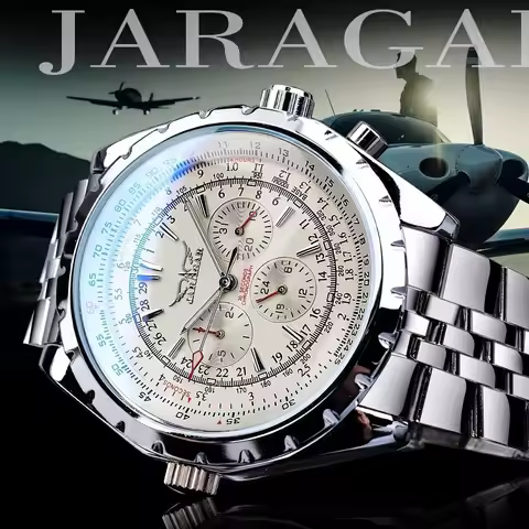 JARAGAR 212 Men's Automatic Mechanical Watch Chronograph Night Light Waterproof Stainless Steel Eleg