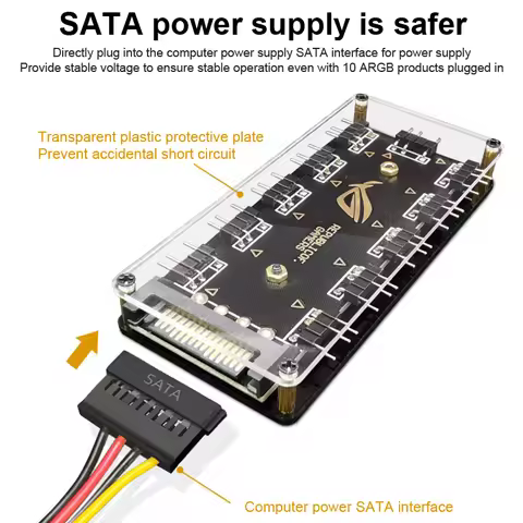 【U】PC Cooler Fan ARGB HUB 1 To 11 5V 3Pin LED Strip Light HUB Adapter SATA Power ARGB Fan Splitter F