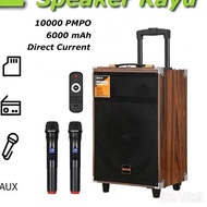 BAAB B-Q12 Karaoke Wireless Bluetooth Wooden Speaker 12 inch Troli Profesional with 2 Wireless Micro