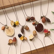 Simple Long Pendant Necklace Dried Fruit Braided Chain Acorn Chain