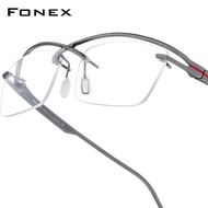 FONEX Pure Titanium Eyeglasses Frame Men Brand Design Semi-Rimless Square Glasses Japanese High-Qual