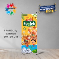 Spanduk Banner Es Teh Poci Warna Oren Minuman Segar Ukuran 60x160 Cm