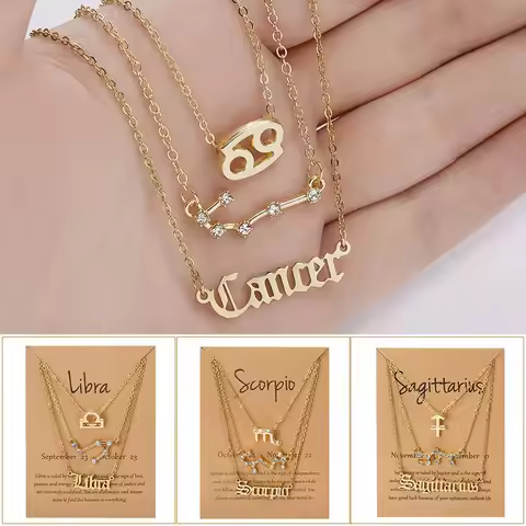Fashion 12 Constellation Zodiac Star Sign Pendant Clear Zircon Women Necklaces Pisces Aries Taurus H