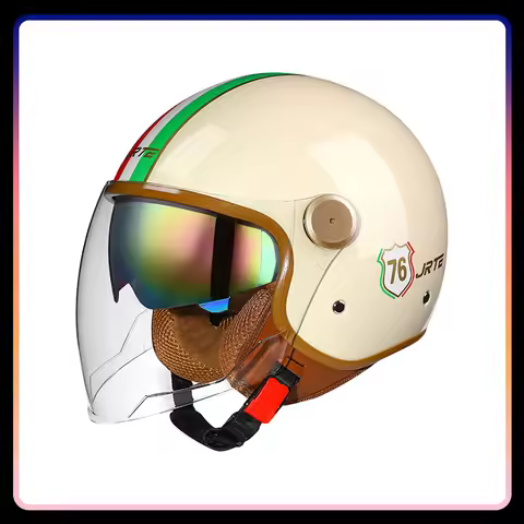 Retro Semi-open Motorcycle Helmets Men Women DOT ECE Open Face Helmets Daul Lens Cascos Para Motos 3