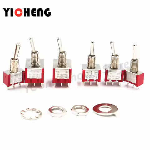 5Pcs MTS Small Red switch rocker switch 2A/125V 5A/250VAC toggle switch SPDT DPDT 3pin/ 6pin /9pin S