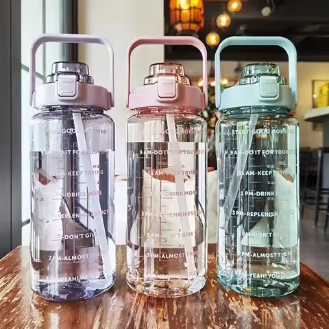 2 Liters Straw Plastic Water Bottle Large Portable Travel Bottle Sports Fitness Cup High Value Big F