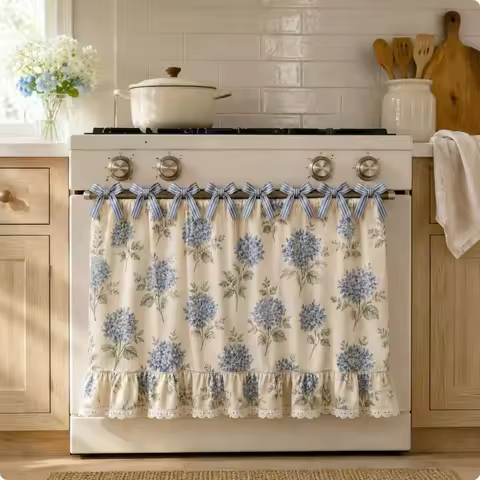 Farmhouse Oven Skirt Floral Print Oven Door Curtain Decorative Oven Curtain Cotton Blend Oven Skirt 