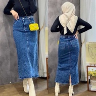 Rok jeans wanita panjang korean style rok jeans skrit span Theana