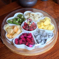 躍隆陶瓷帶蓋心形水果盤分格點心干果盤多格下午茶餐盤聚會零食盒