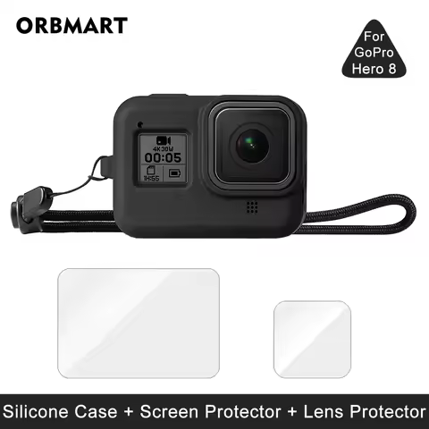 Silicone Case for GoPro Hero 8 Black Tempered Glass Screen Protector Protective Lens Film Housing Co