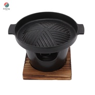 EMERAMY Mini BBQ Grill, Burner Stove Black Hibachi Grill, Portable Smokeless Design Wooden Trivet Re