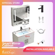 Rabdoge Bathroom Sintered Stone Basin Cabinet With Smart LED Mirror Cabinet Fishbelly White