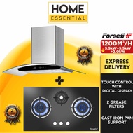 Forseti 1200m³/h Wall Mounted Chimney Hood ALA 90 + Gas Hob 2 Burner FR 86 2G AI 4R AL | 3 Burner FR