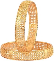 Gold Tone Bracelet Bangle Set for Women Engraved Textured Filigree Style Indian Bangle Set for Women