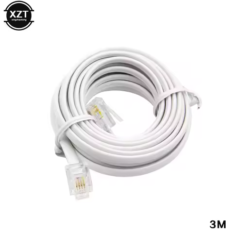 30/25/20/18/15/12/10/9/7.7/6/3/2/1M RJ11 male Two Core 6P4C Modular Telephone Phone Cables Extension