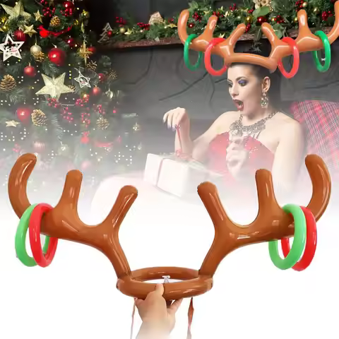 Home Ornament Christmas Game New Year Decoration Santa Funny Reindeer Antler Hat Ring Toss Inflatabl