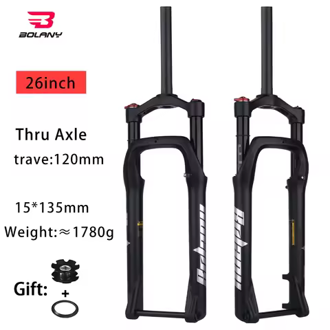 BOLANY Snow Bicycle Fork Mtb 26inch Travel 120mm Aluminum Alloy Mountain Air Suspension Bike Thru Ax