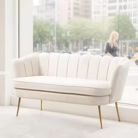 59'' Loveseat Sofa, Comfy Chenille 2-Seater Sofa with Gold Legs, Modern Shell Accent Couch for Studi