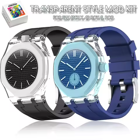 Silicone Strap+transparent Case Frame for Swatch X AP Royal POP Pocket Watch Change Wristband for Sw