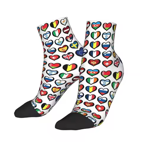 Eurovision Song Contest Flags Hearts ESC EBU Eurofans Socks Harajuku Super Soft Stockings All Season