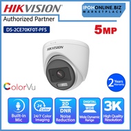 HIKVISION DS-2CE70KF0T-PFS 3.6 mm 5MP 3K ColorVu Indoor Audio Fixed DOME CCTV Camera with built-in m