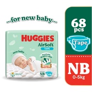 HUGGIES Air Soft Tape Diapers for Newborn Baby Breathable Bubble Bed Quickly Absorbs Runny Poo 68pcs