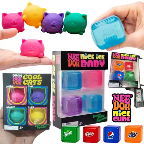 Schylling Nee Doh Nice Cube & Mini Cat & Soda Cube Soft Pinch Sensory Fidget Blocks Puzzle Play Stre