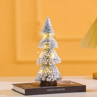 1set Mini Christmas Trees Desktop Miniature Christmas Trees Flocked Artificial Christmas Tree with W