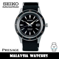 Seiko SRPG09J1 Presage Vintage Style 60's Made in Japan Automatic Box Shaped Hardlex Glass Black Dial Nylon Strap Men's Watch SARY197