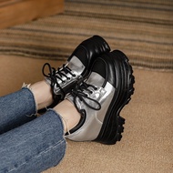 หนัง Uppers Cross สายคล้อง Color Block Wedge ลำลอง ผู้หญิง รองเท้ารอบ Toe Platform รองเท้าส้นสูง ฤดู