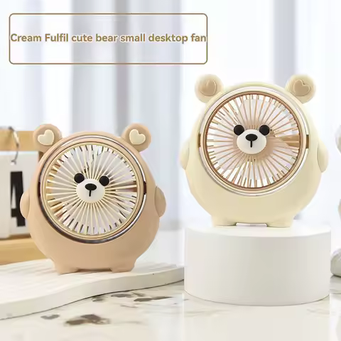 Cartoon Bear Small Fan USB Charging Strong Wind Handheld Mini Portable Convenient Student Desk Child