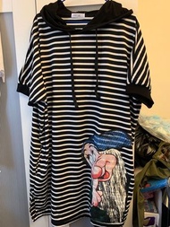 韓國印花間條紋七個小矮人tee