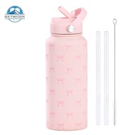 1L Insulated Water Bottle Stainless Steel Pink Bow Sports Bottle with Lid Gifts for Women Girls Teen