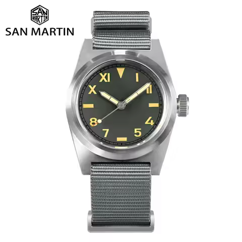 San Martin Pilot Watch 38mm YN55 Vintage Military Enthusiasts Sapphire Nylon Strap Automatic Mechani