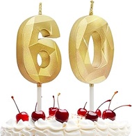Prebarfun Gold Birthday Candles Numbers 60, Birthday Candles for Cake, Cake Decoration Birthday, Can