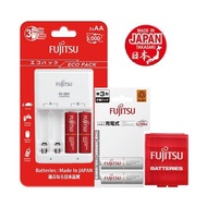 Fujitsu Eco Pack Standard Charger 2 Cells Lite 1000mAh AA + 2 Cells 2000mAh AA Rechargeable Battery 