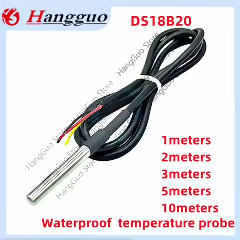 5PCS/Lot DS18B20 stainless steel package 1meters to 10m waterproof temperature probe sensor 18B20 1M