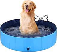 Foldable Dog Swimming Pool - PVC Non-Slip Pet Pool for All Kinds of Pets (32x8in)