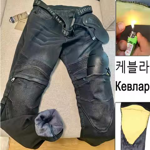 Fireproof Motorcycle Jeans Mens Aramid Velvet Riding Trousers Motocross Pants Windproof Protective G