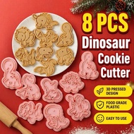 Cookie Cutter Set 8Pcs Dinosaur 3D Stamp Biscuit Mold Food Grade Plastik Baking Tool