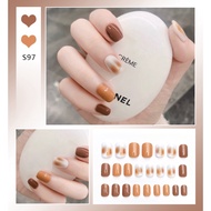 Fake nails with white and brown patterns S97