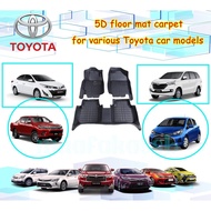 5D Floor Mat Carpet Toyota Vios / Avanza / Camry / Altis / CHR / Yaris / Fortuner /Innova / Harrier
