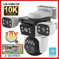 LS VISION สี่เลนส์สามหน้าจอ10X ออปติคอลไฮบริดซูมกล้องวงจรปิด Wi-Fi 10K 20MP เชื่อมต่อกล้องพีทีซีมนุษ