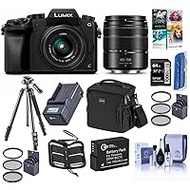 Panasonic Lumix DMC-G7 Mirrorless Camera with Lumix G Vario 14-42mm and 45-150mm Lenses Lens, Black - Bundle with Camera Case, 64GB SDXC U3 Card, Spare Battery, Tripod, Software Package, and More