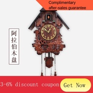 European-Style Solid Wood Carving Cuckoo Wall Clock Children's Room Living Room Music Hourly Chiming Clock Swing Creativ