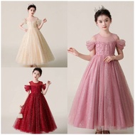 i19 Long Dress Children's Evening Off-Shoulder With Gold Pattern