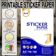 K&amp;E A4 Printable Sticker Paper Matte/Glossy Colored Sticker Paper Kraft Sticker Paper